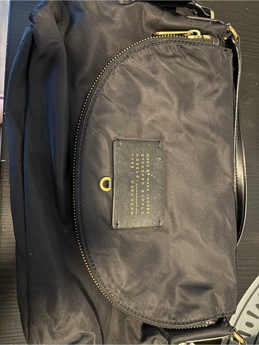 Marc Jacobs Black Nylon Messenger Bag with Gold Accents